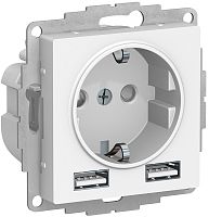 Розетка с заземлением +2xUSB тип A+A без рамки Systeme Electric AtlasDesign 1-м. белый картинка